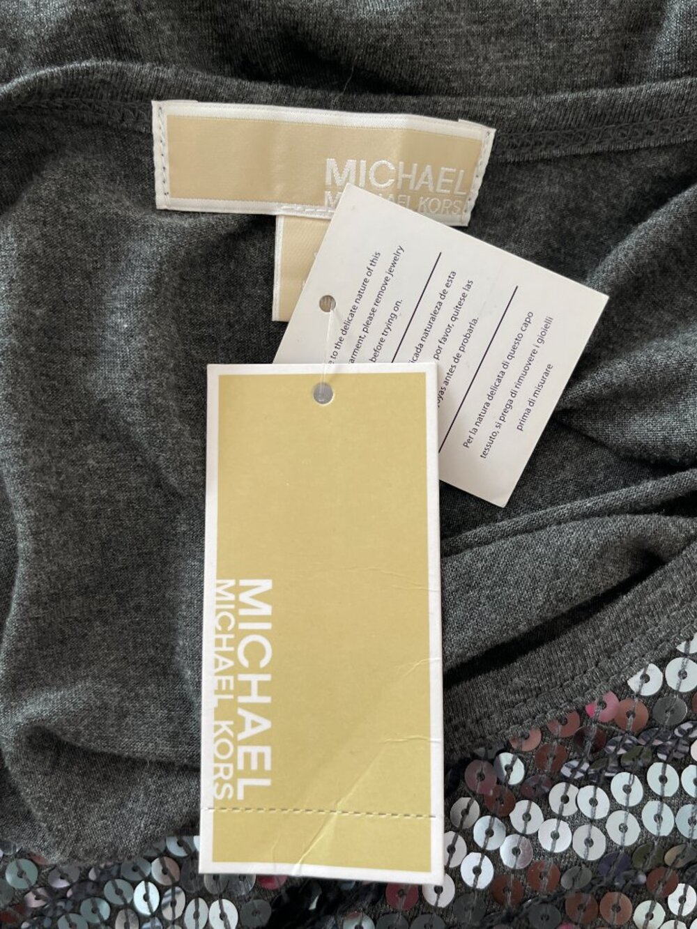New Michael Kors Gray Sequin Top MK XS - Picture 6 of 8